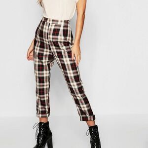 boohoo plaid tartan check tapered leg trouser pant size 4
